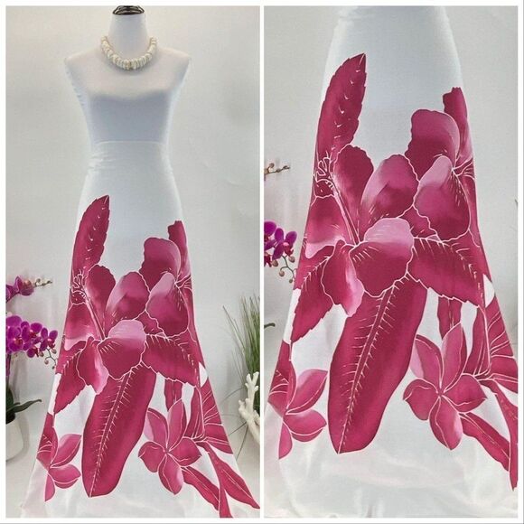 Pink/White Hibiscus Plumeria SARONG Batik Hand Painted Pareo Beach Wrap Skirt - Picture 1 of 4